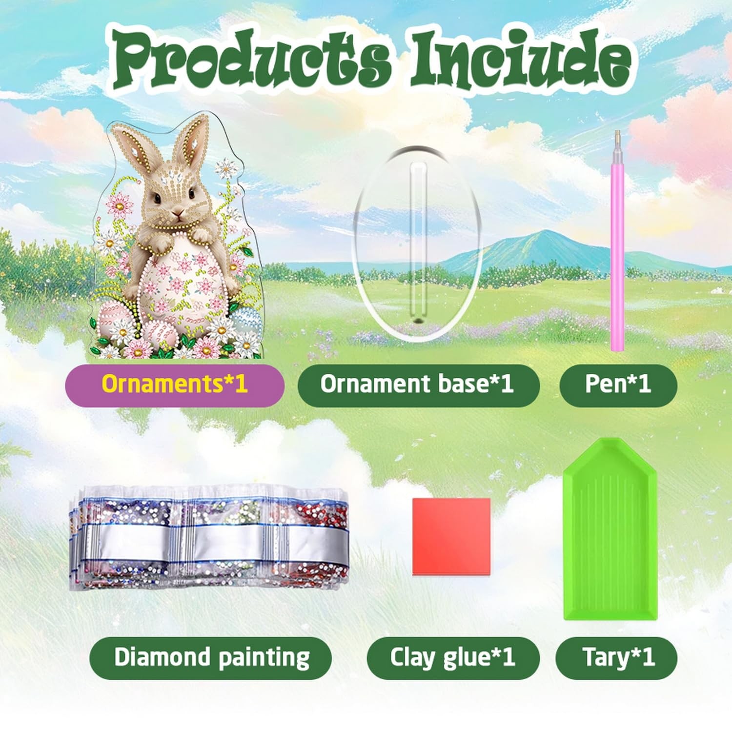 1 Pcs Easter Tabletop Diamond Painting Ornament Cute Bunny Eggs Flower Designs..