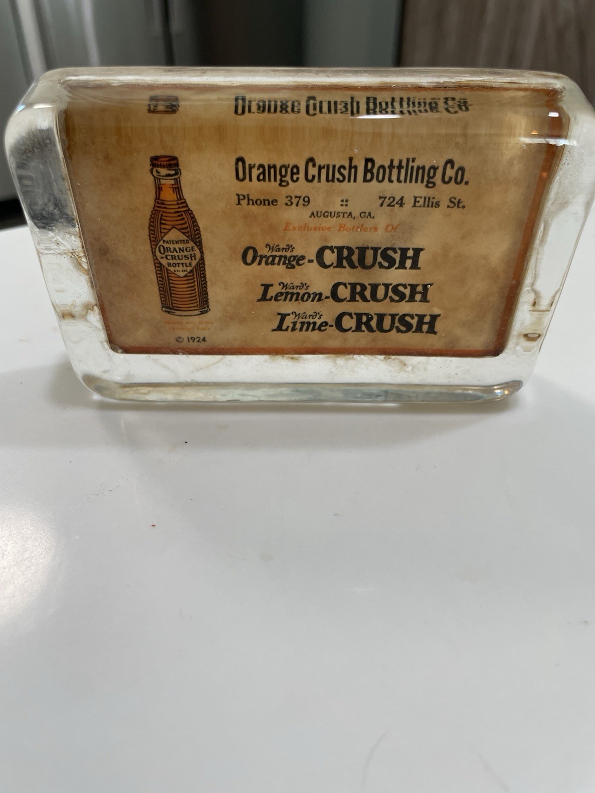 Rare Vintage Original 1924 Orange Crush Paperweight Bottle Glass