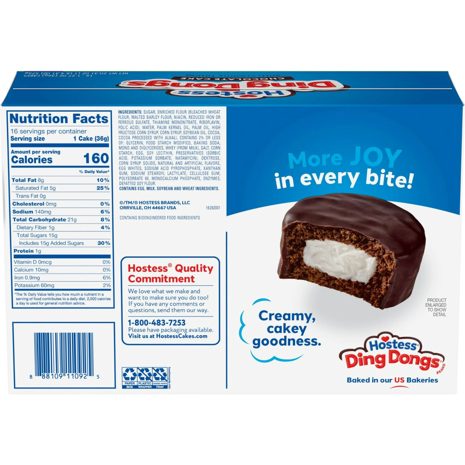 Hostess Ding Dongs Snack Cakes, Chocolate Flavor, 20.31 oz Box (16 Count)