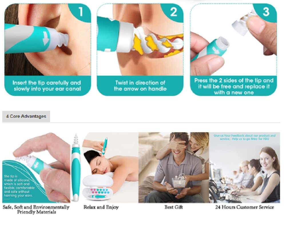 Ear Wax Removal Tool Cleaning Ear Wax Cleaner Q-Grips Ear Wax Remover 16 Tips US