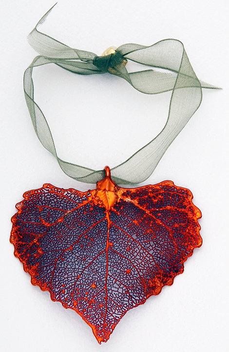 Leaf Ornament, Copper Dipped Cottonwood, Real Leaves, Sliding Tie, 2.50 Inch