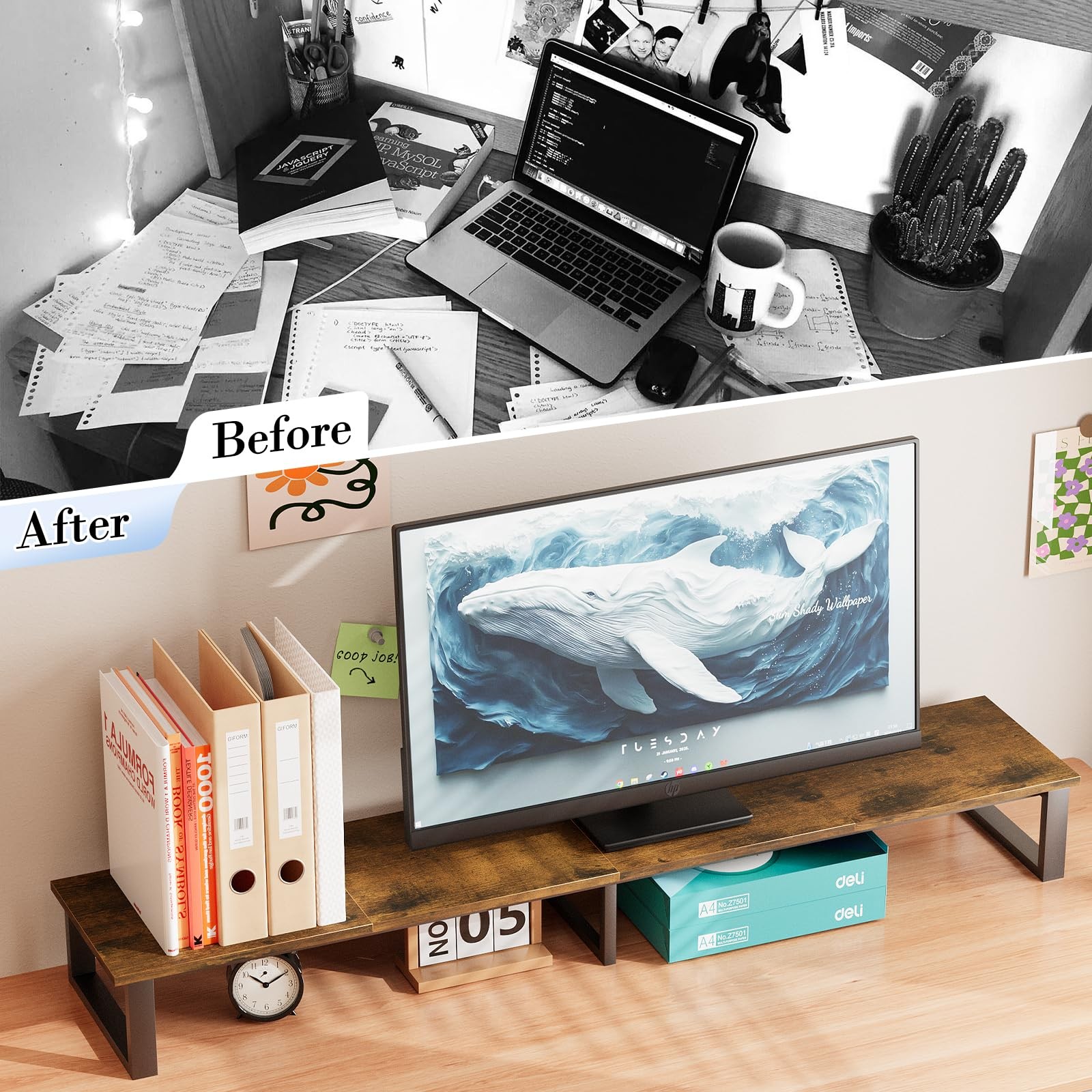 59 Large TV Riser Stand for 32-75 TV, TV Shelf Steel Legs Brown