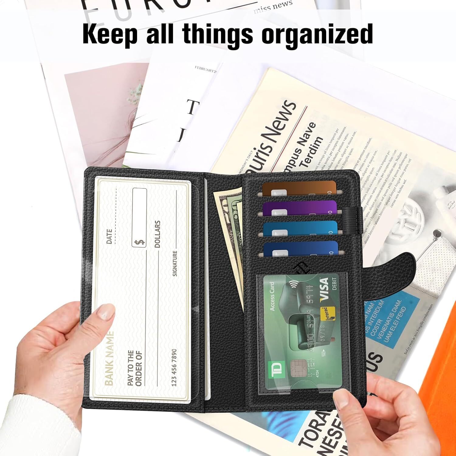Checkbook Cover RFID Blocking Standard Register Duplicate Checks with Pen Holder