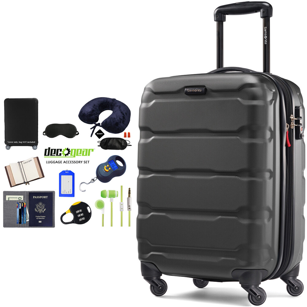 Samsonite Omni Hardside Luggage 20" Spinner Black + 10pc Luggage Accessory Kit