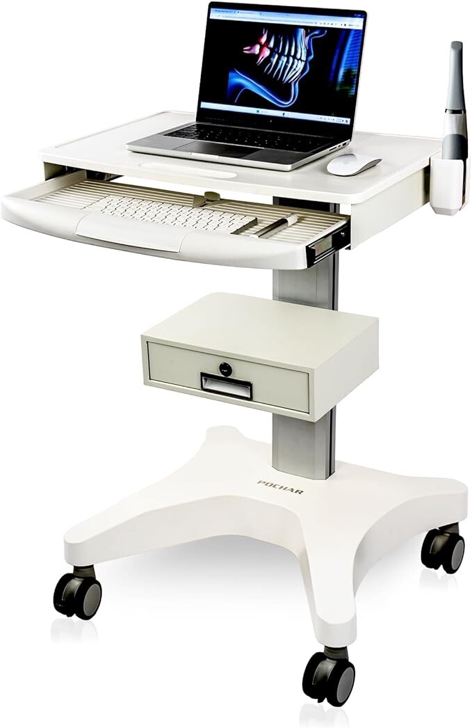 MEDICAL TROLLEY WITH LAPTOP PALLET AND ORAL SCANNER HOLDER