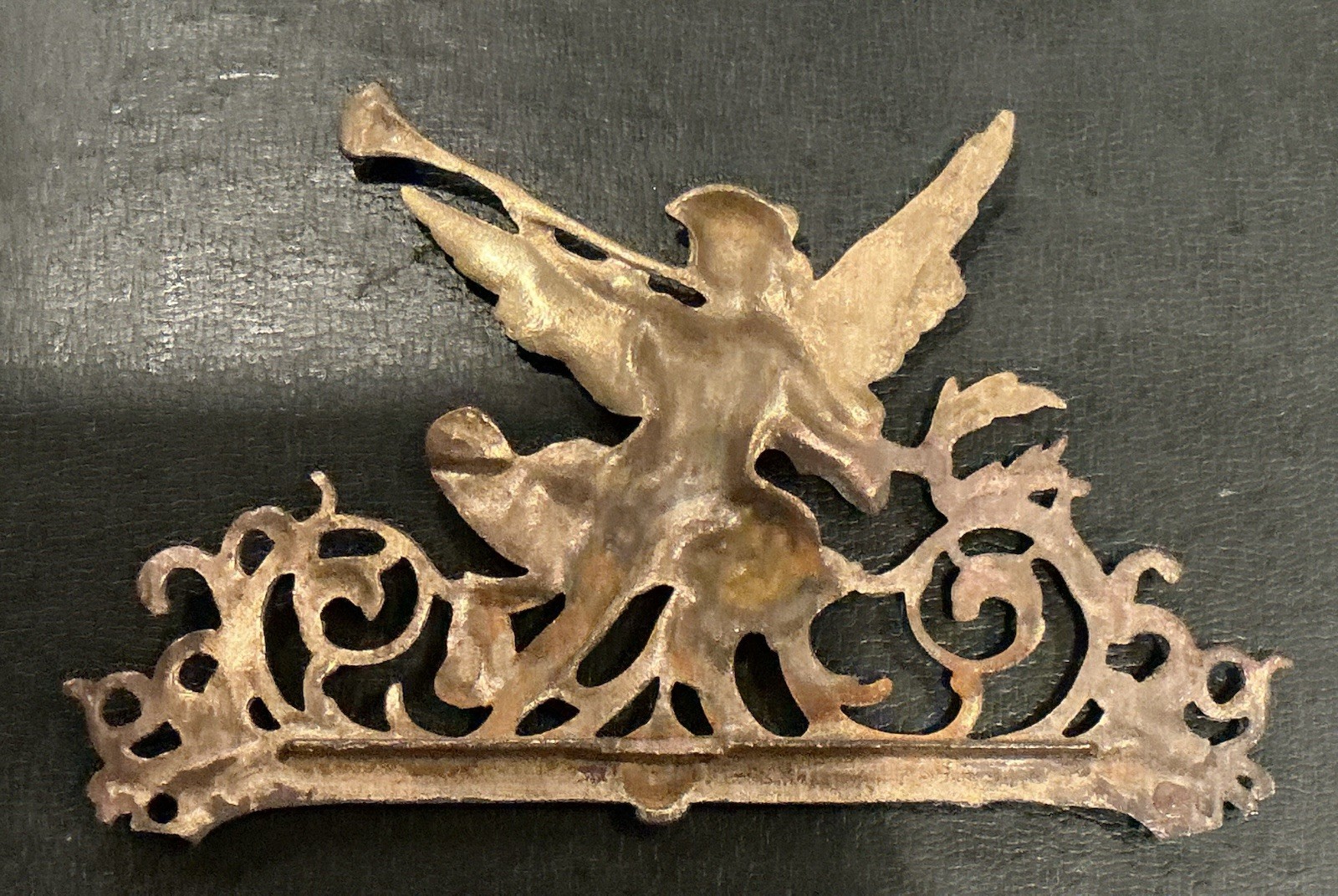 Antique Brass Angel With Trumpet Furniture Mount, Embellishment, Ormolu