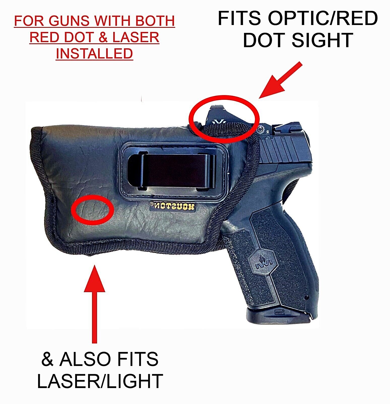 Red Dot & Laser/Light Combo Optic Cut + Laser IWB Houston Holster - Choose Size