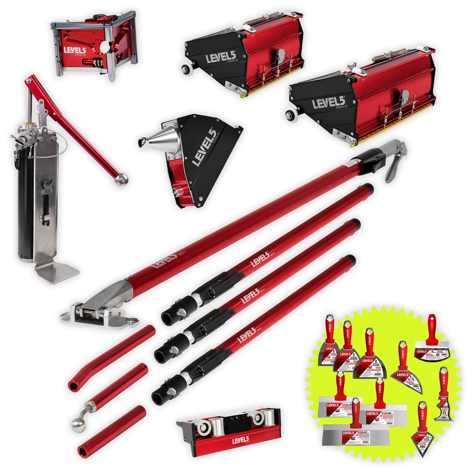 LEVEL5 Drywall Finishing Tool Set w/ MEGA Boxes + Ext. Handles + BONUS! | 4-613P