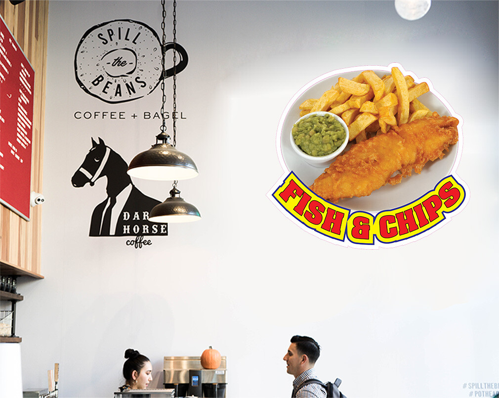 Food Truck Decals Fish & Chips Restaurant & Food Concession Sign Brown