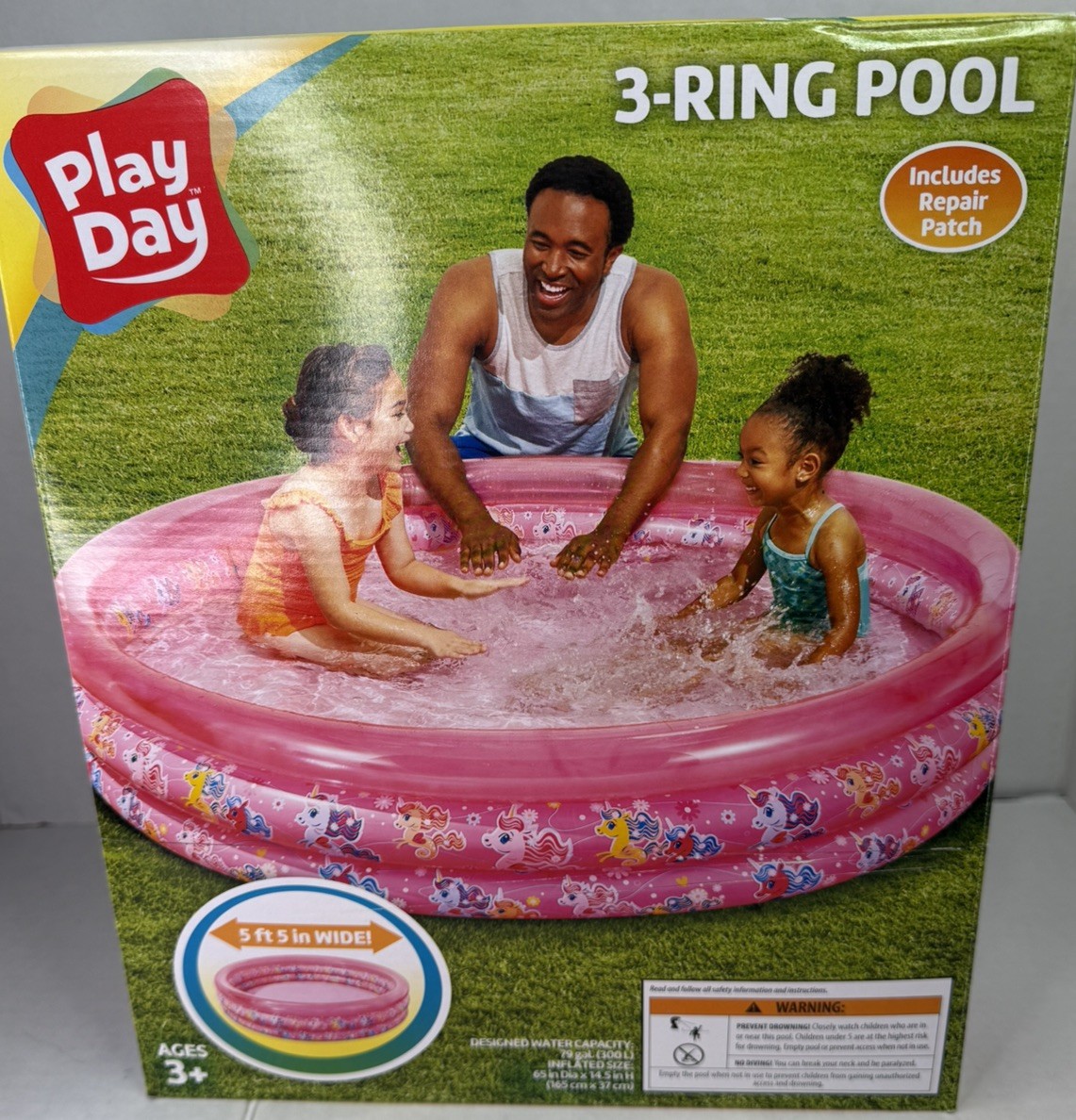 NEW Play Day 3 Ring Pool Repair Patch 5 ft 5 In Wide Pink Age 3+