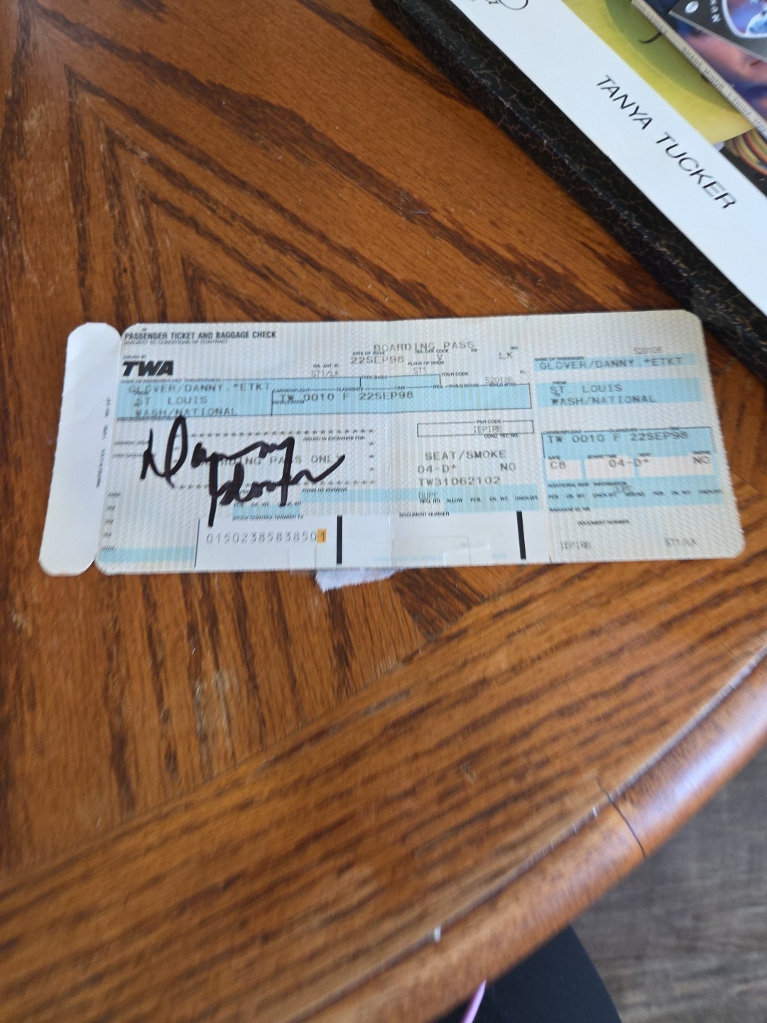 Danny Glover Autographed Boarding Pass