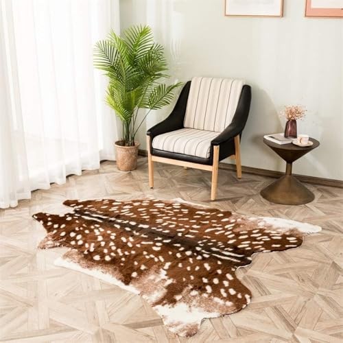 Faux Deer Rug 3x3.6 Feet Sika Deer Hide Carpet Animal Printed Rug Cow Hides