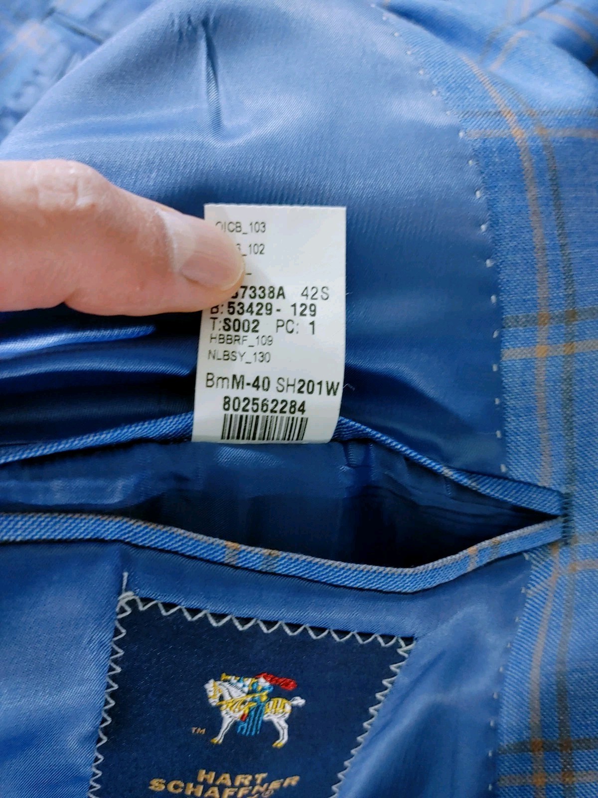 Hart Schaffner Marx Blazer Men 42S Plaid Royal Light Blue Sport Coat Jacket Wool