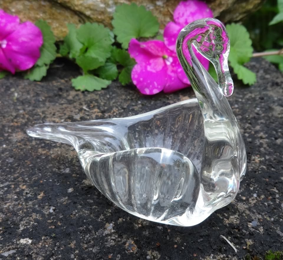 Unique, Handmade Swan-Shaped Glass Open Salt Dip, Cellar, Dish!
