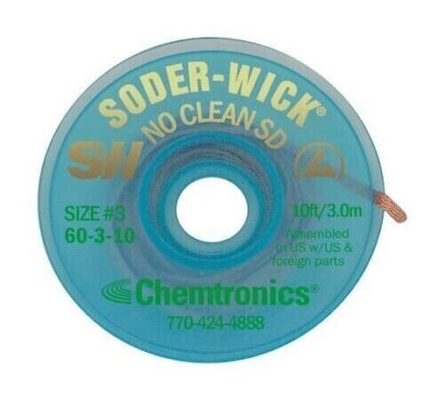 Chemtronics 60-3-10 SODER-WICK No-Clean Desoldering Braid, .080", 10' ESD Safe