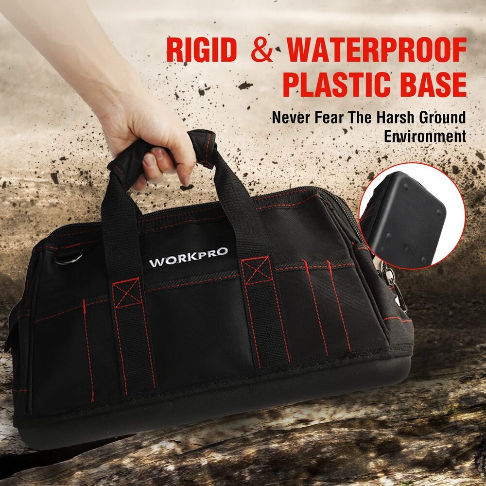 WORKPRO 16" Zipper Wide Mouth Tool Storage Bag Case Large Capacity w/21 Pockets