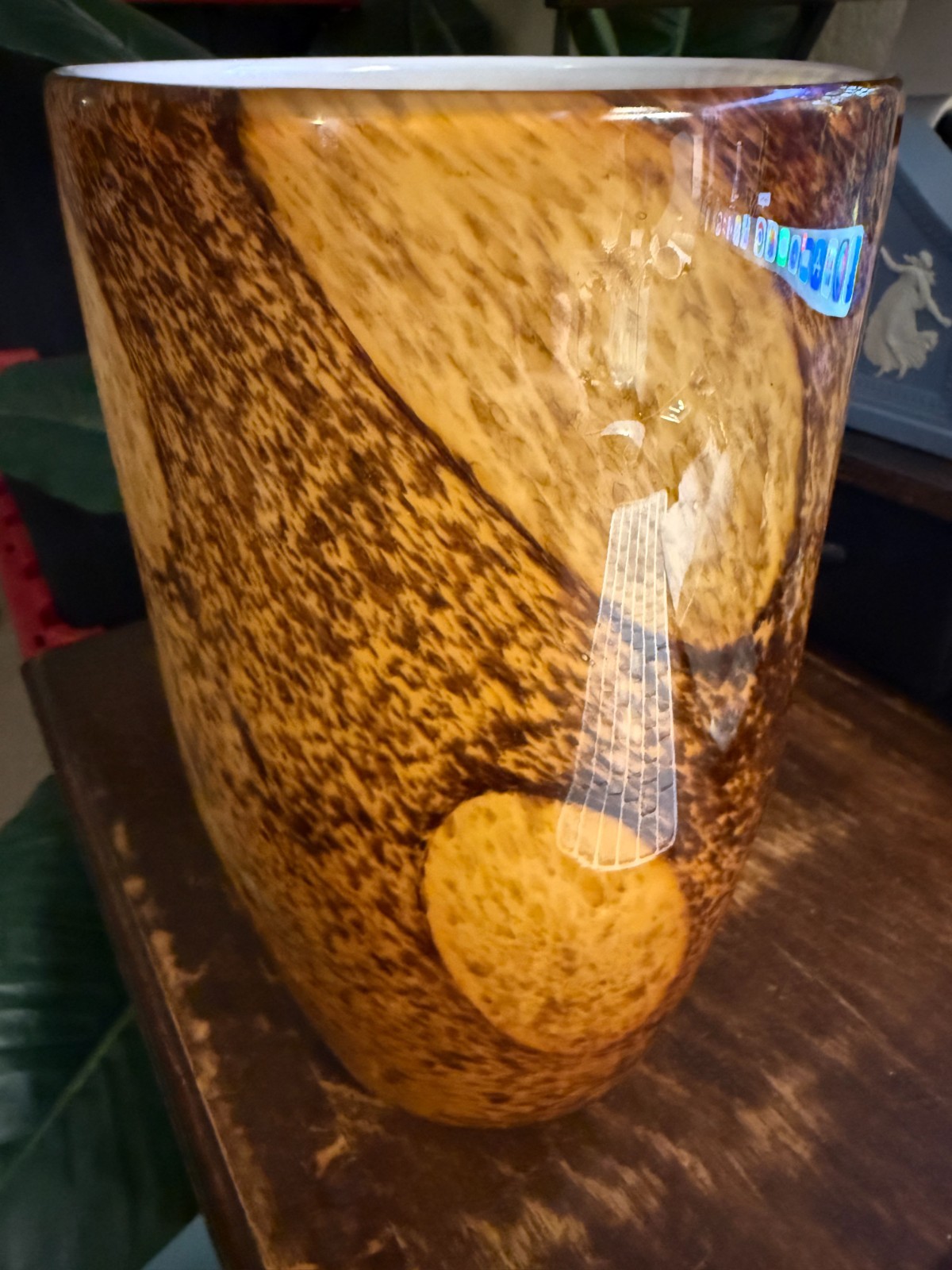 Large Vintage MCM Murano Glass Vase Shades of Autumn MINT Condition