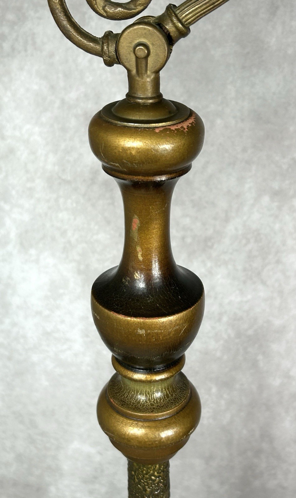 Antique Art Deco Floor Lamp Bridge Arm Unique Painted Wood Column Cast Iron 5 Ft