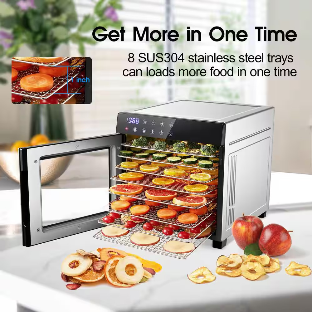 8-Tray Black Food Dehydrator with Stainless Steel Trays