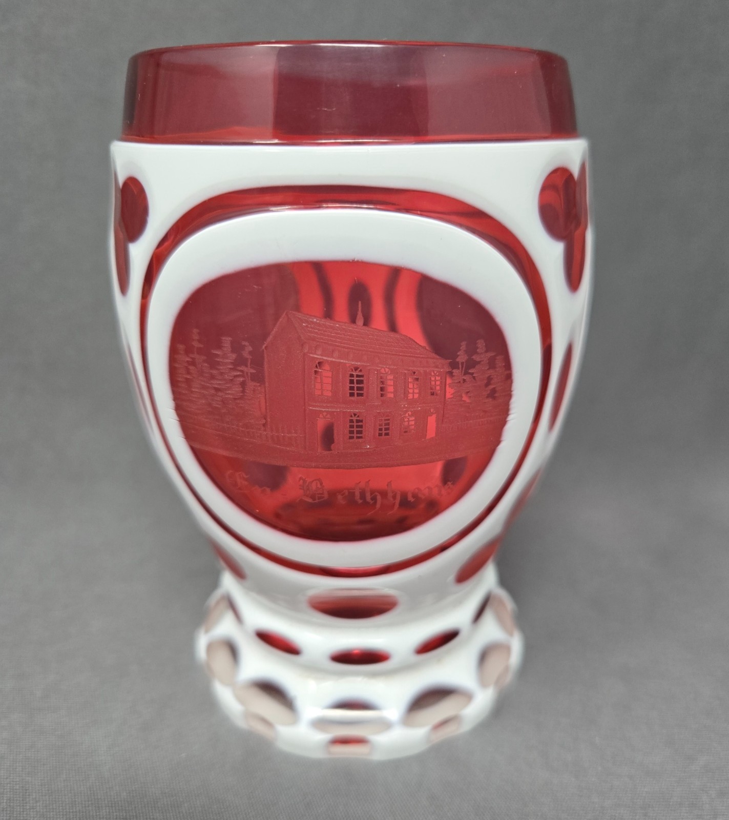 Bohemian / Germanic White Cased Cut to Cranberry Spa Glass Mid 1800s