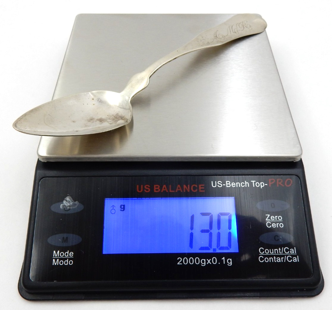 ANTIQUE N. HOWARD & SON MONOGRAMMED "AMR" PURE COIN SILVER SPOON, 13 GRAMS