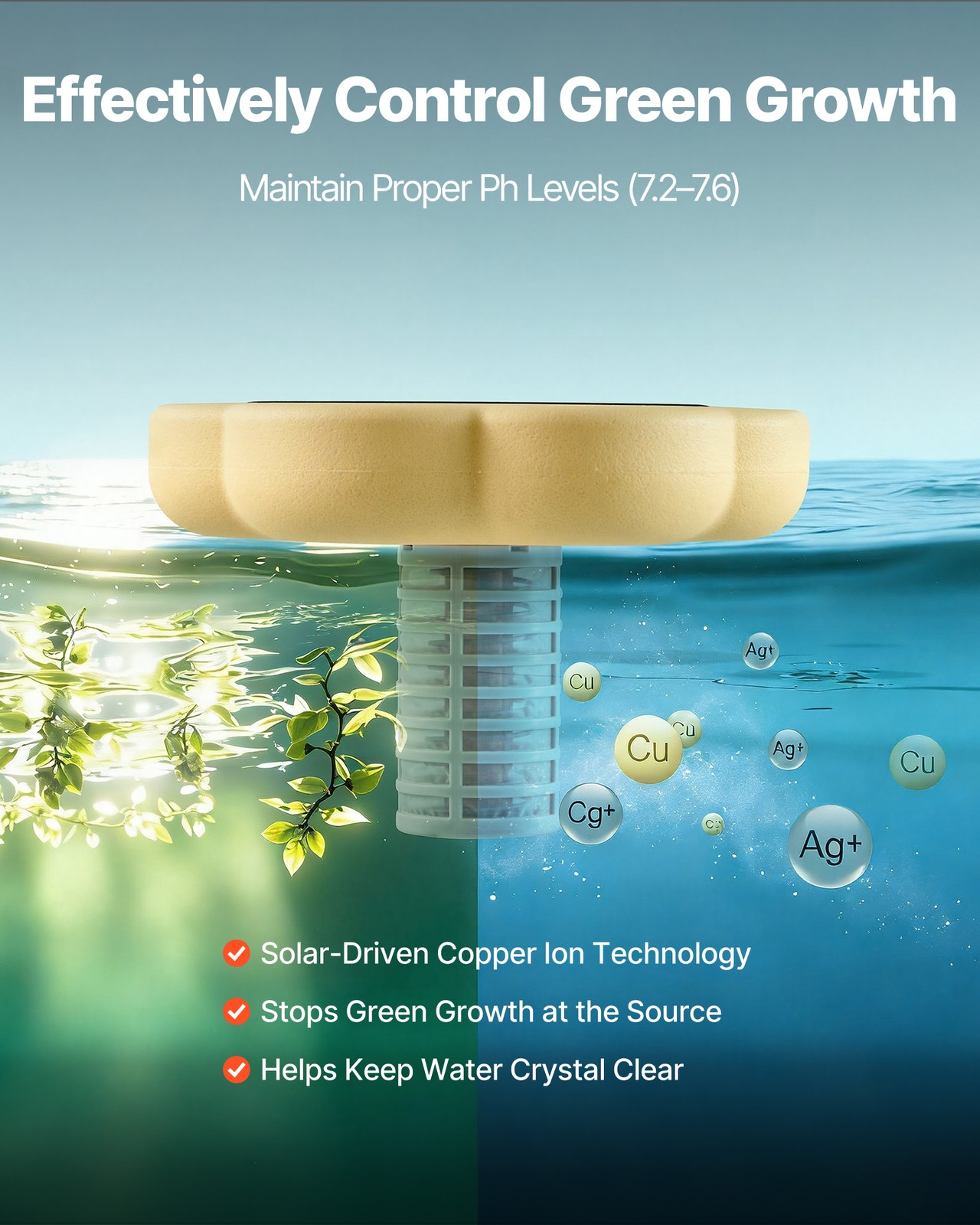 VEVOR Solar Pool Ionizer Petal Copper Pool Ionizer Up to 45000 Gal Yellow