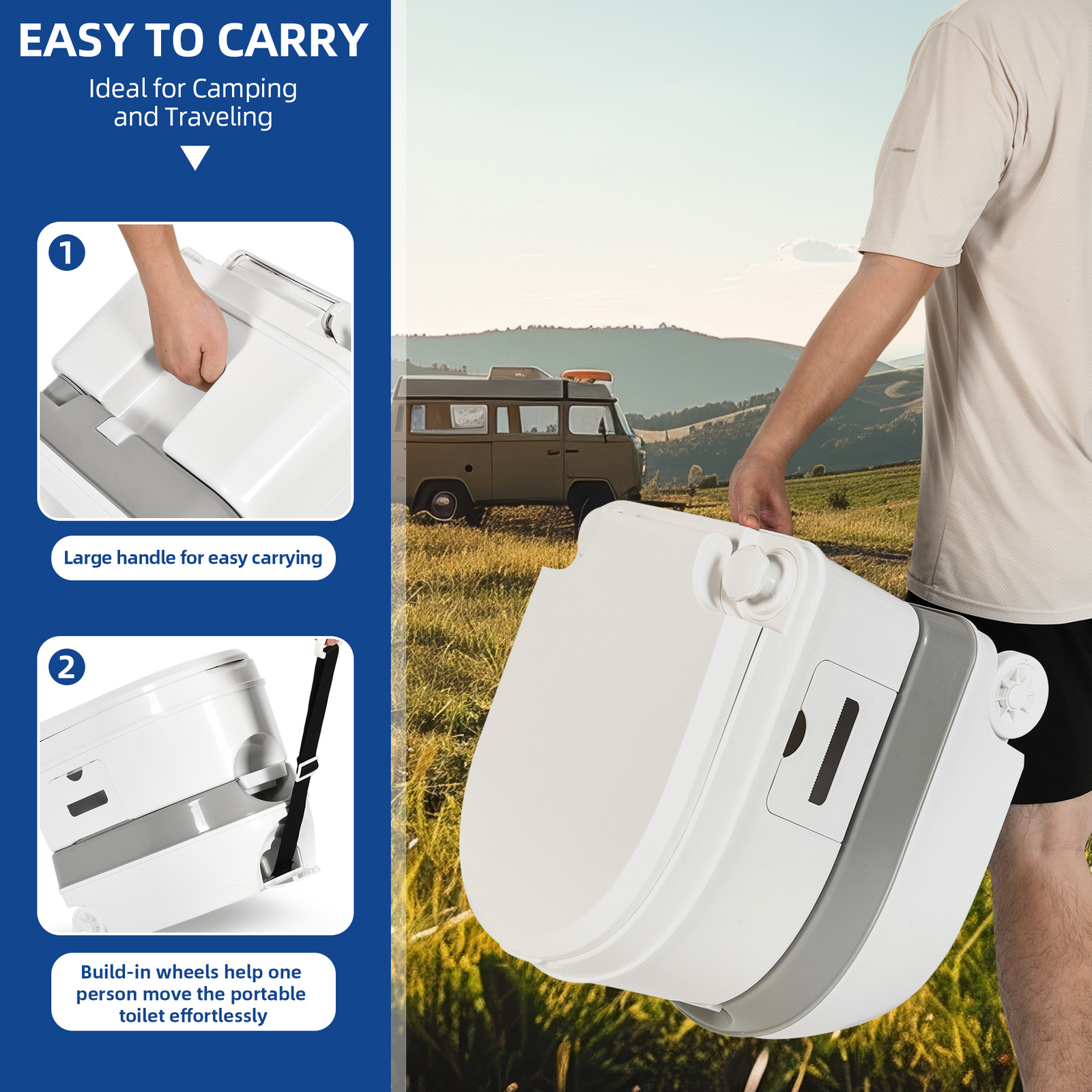 6.34 Gal Portable Toilet Porta Potty with Pressurized Flush Pump for Camping RV