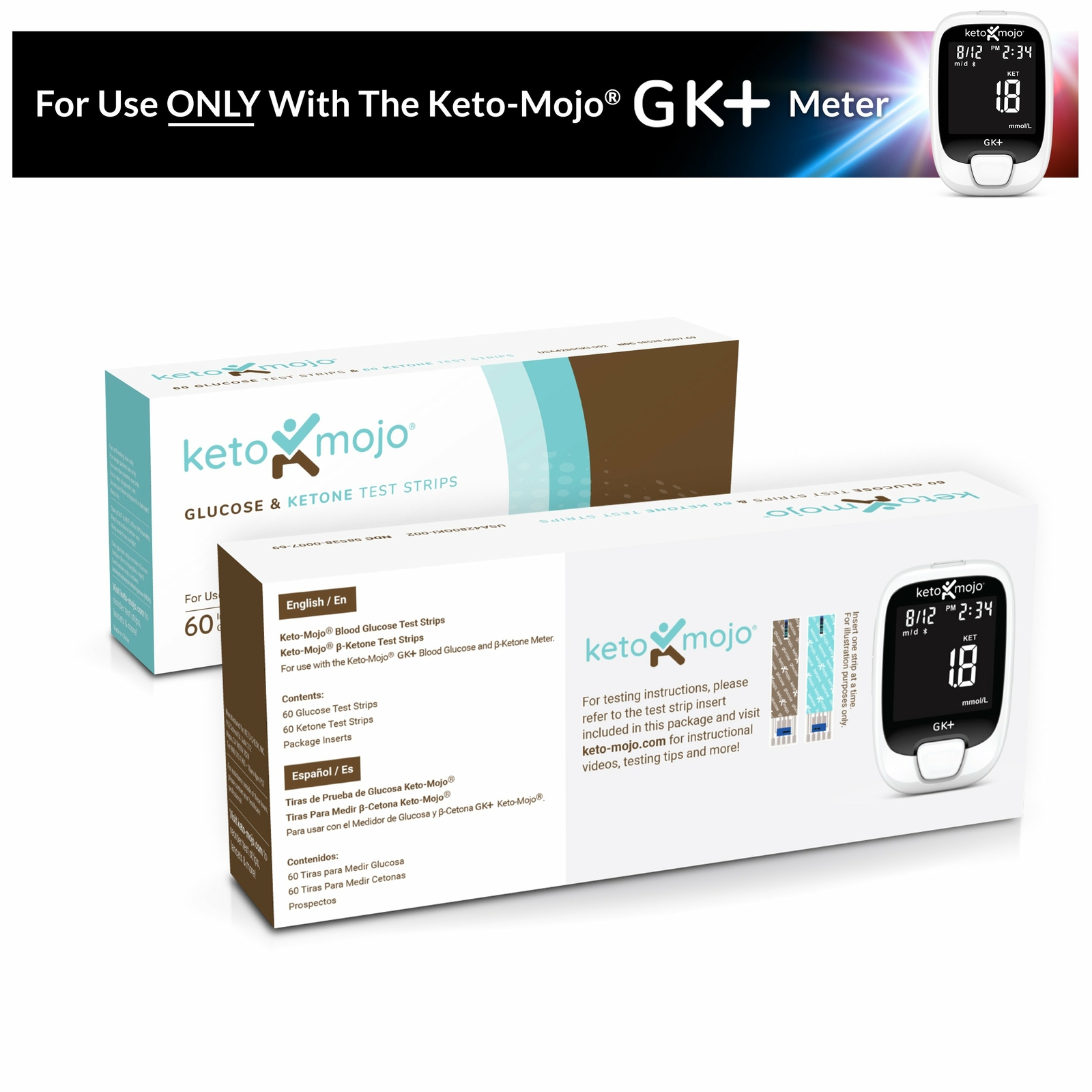 Keto-Mojo GK+ COMBO Test Strips (60 Glucose & Ketone) - Official Company Listing