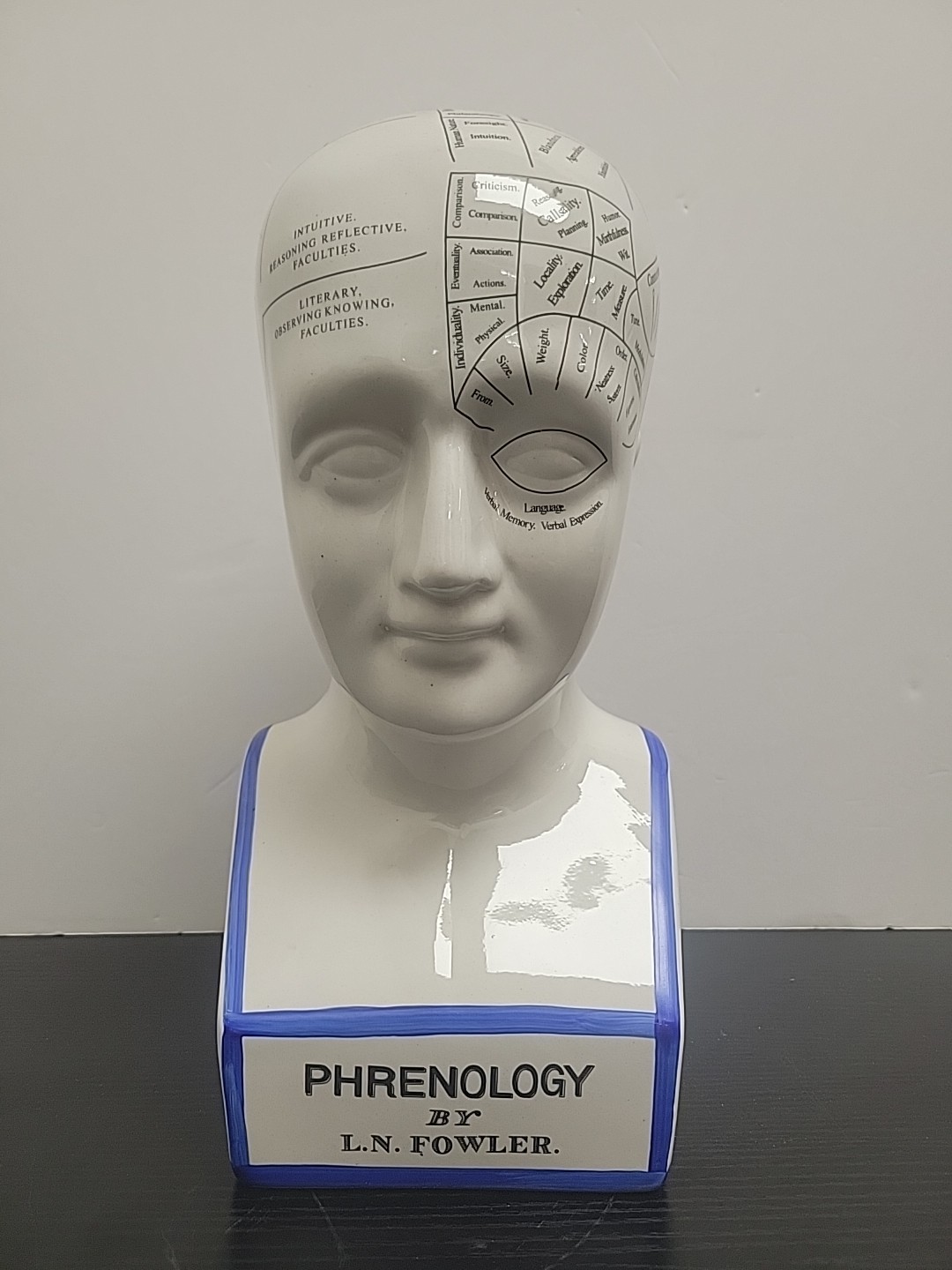 Phrenology Head 12" Ceramic Model Bust L. N. Fowler