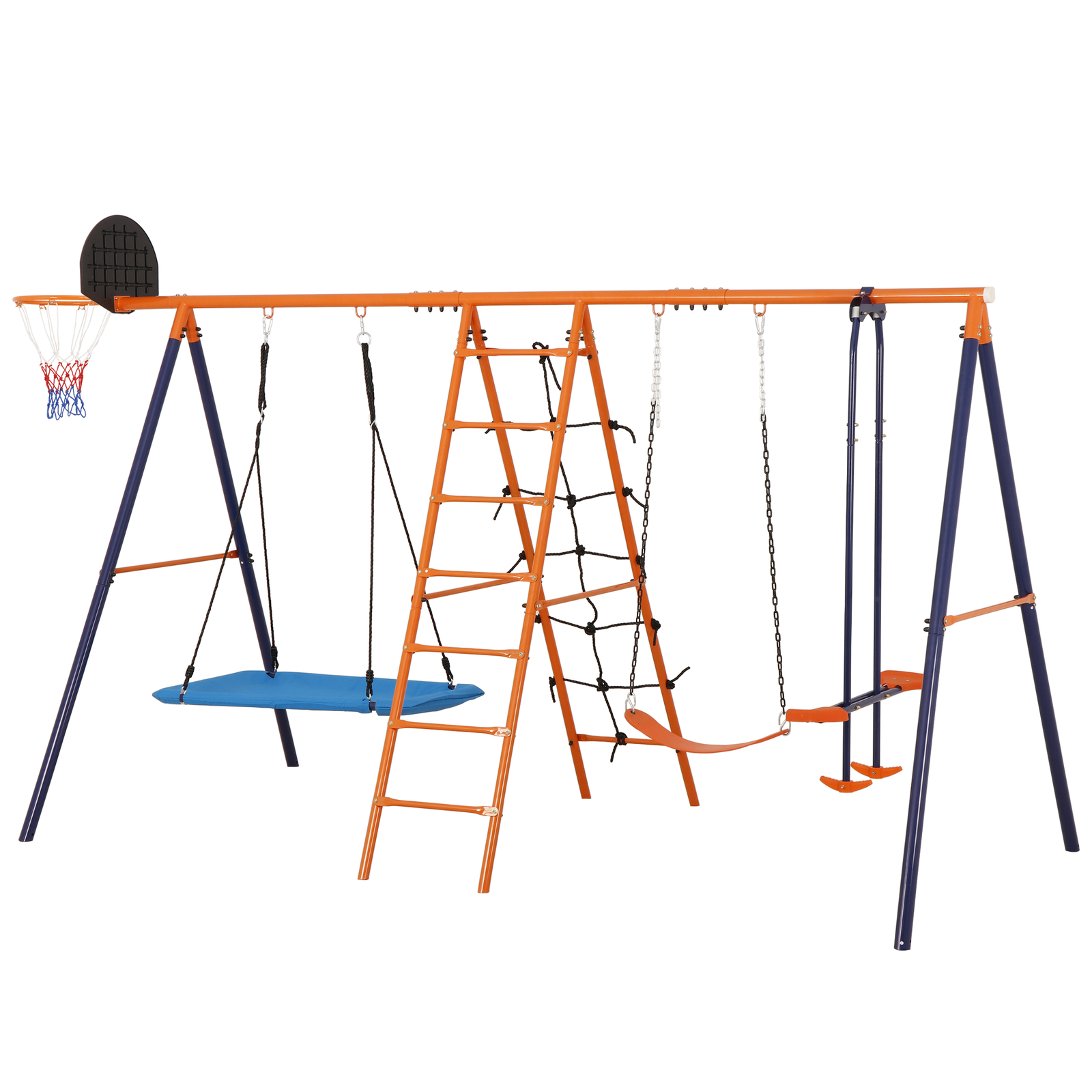 6-in-1 Swing Sets for Backyard Multifunction Metal Playground Swing Set for kids