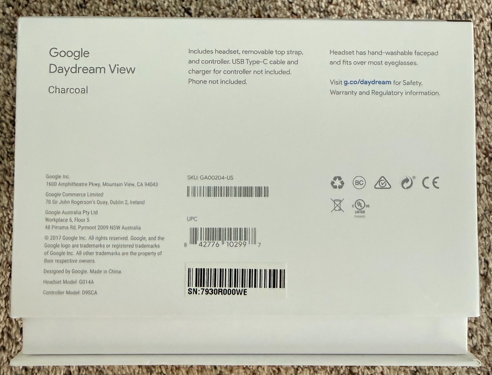Google Daydream View Smartphone VR Headset with Remote D9SCA