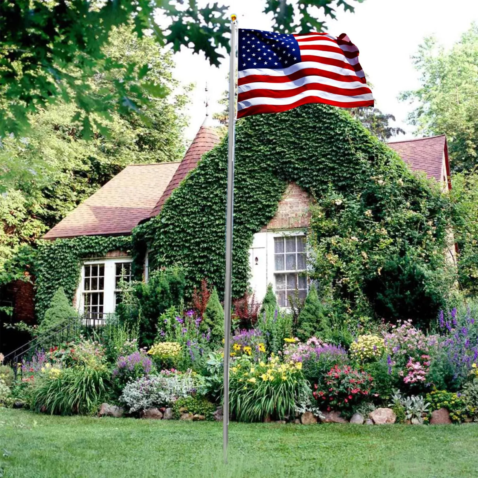 20 Ft Aluminum Flag Pole Sectional Flagpole Kit Heavy Duty 3'x5' US Flag