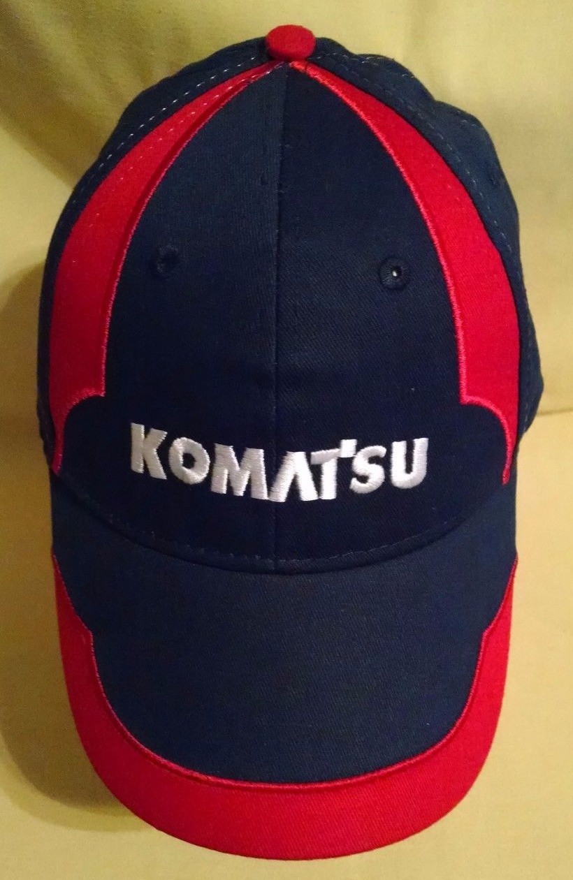 Komatsu Hat Baseball Ball Cap Blue Red White Adjustable Metal Buckle Cotton VGC
