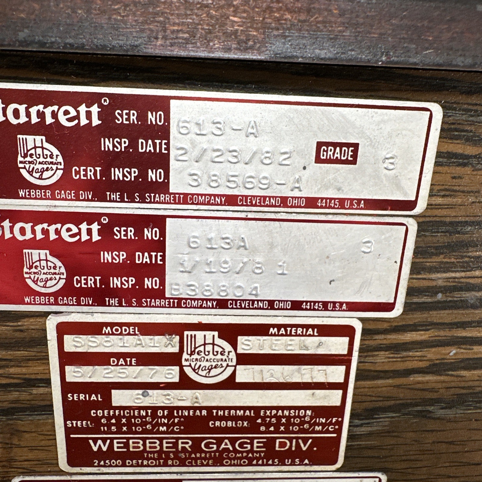 Vintage Starrett Webber 613A Model SS81A1X GR 3 Gage Block Set 95 Plus Pieces