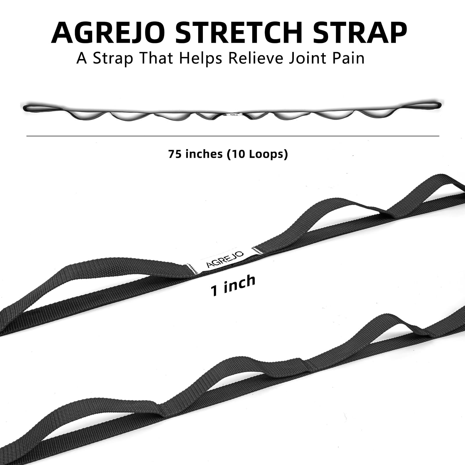AGREJO Stretching Strap Yoga Strap Physical Therapy for Home Workout, 10 Loop...