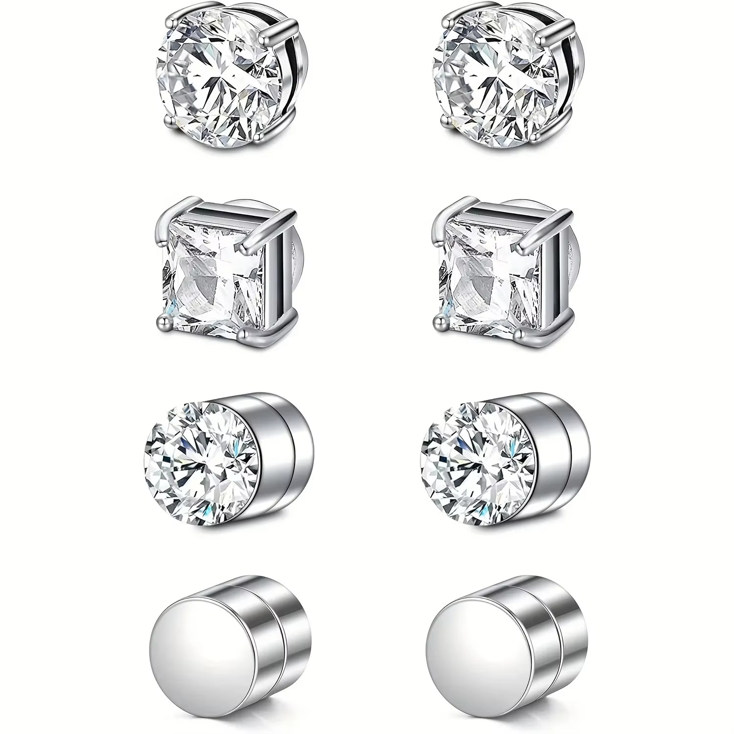 4 Pair Men Women Stainless Steel Magnetic Stud Earrings Non-Piercing Clip on E40