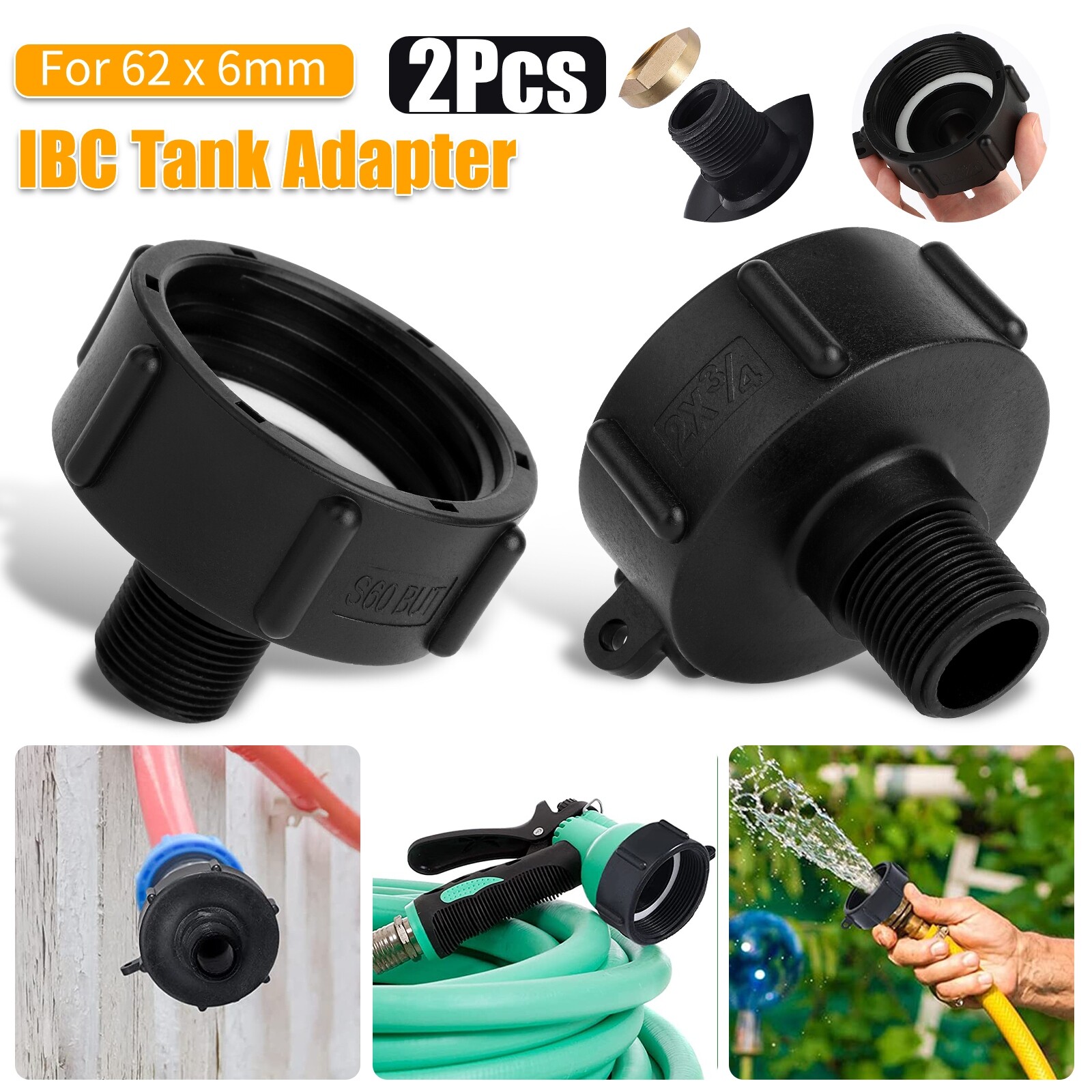2x IBC Tote Water Tank Adapter 2" for Garden Hose Drain Plug Connector Easy Use