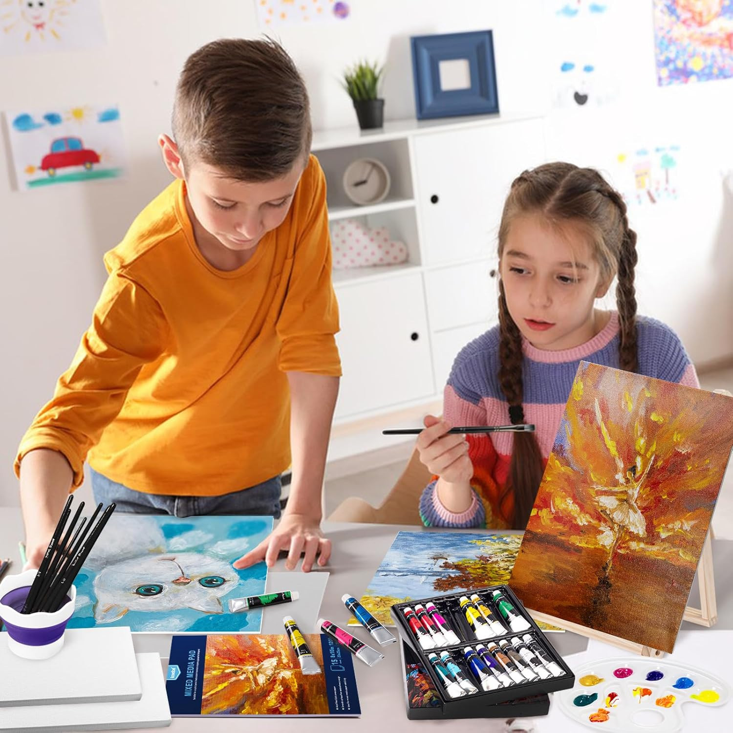 Acrylic Paint Set for Adults & Kids - 37PCS Art Painting Supplies Kit with 18 Co