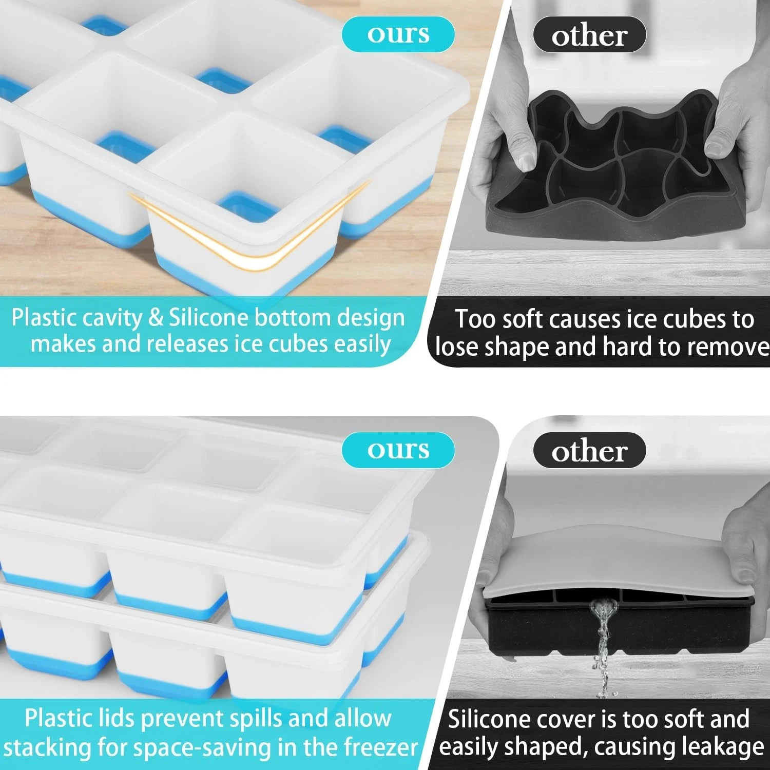 SVOST Large Ice Cube Trays 2 Pack, Silicone Easy-Release Large, Blue White