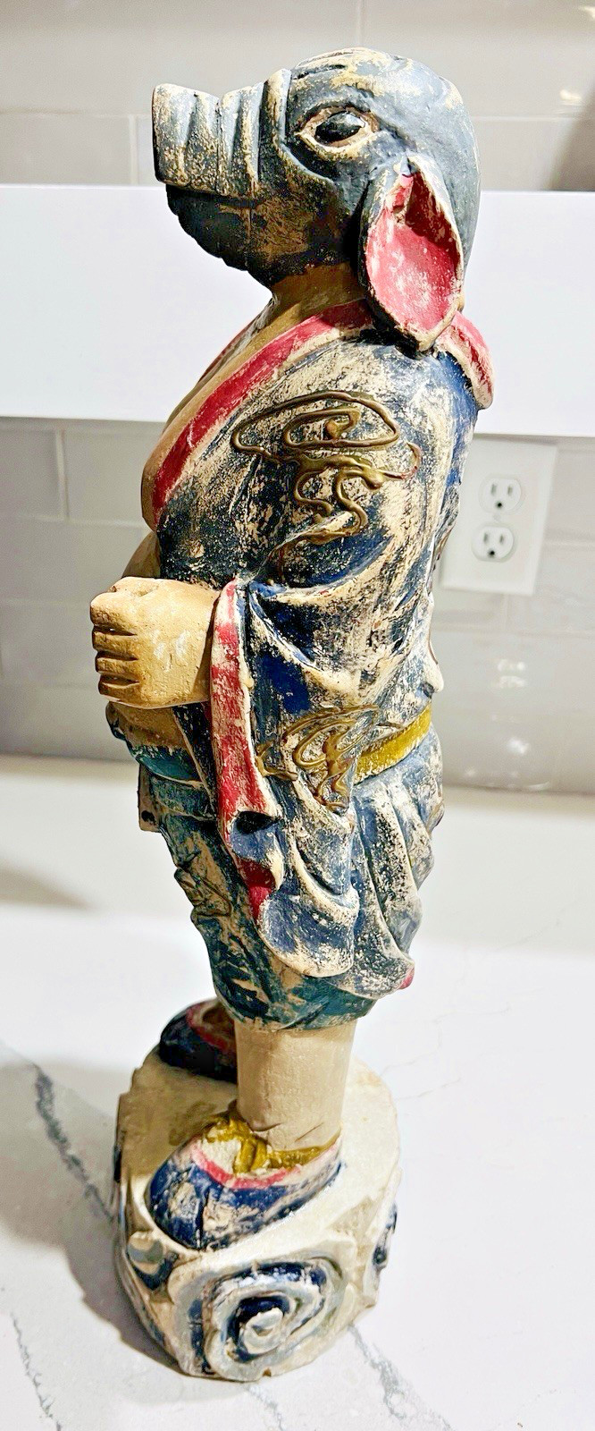 Vtg 20" Wood Folk Art Statue Pig-Headed Humanoid Hand Carved Peruvian Andean