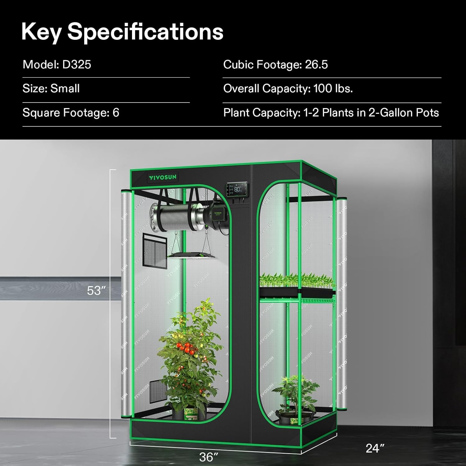 VIVOSUN 2-in-1 Grow Tent Kit with LED and Inline Fan, New