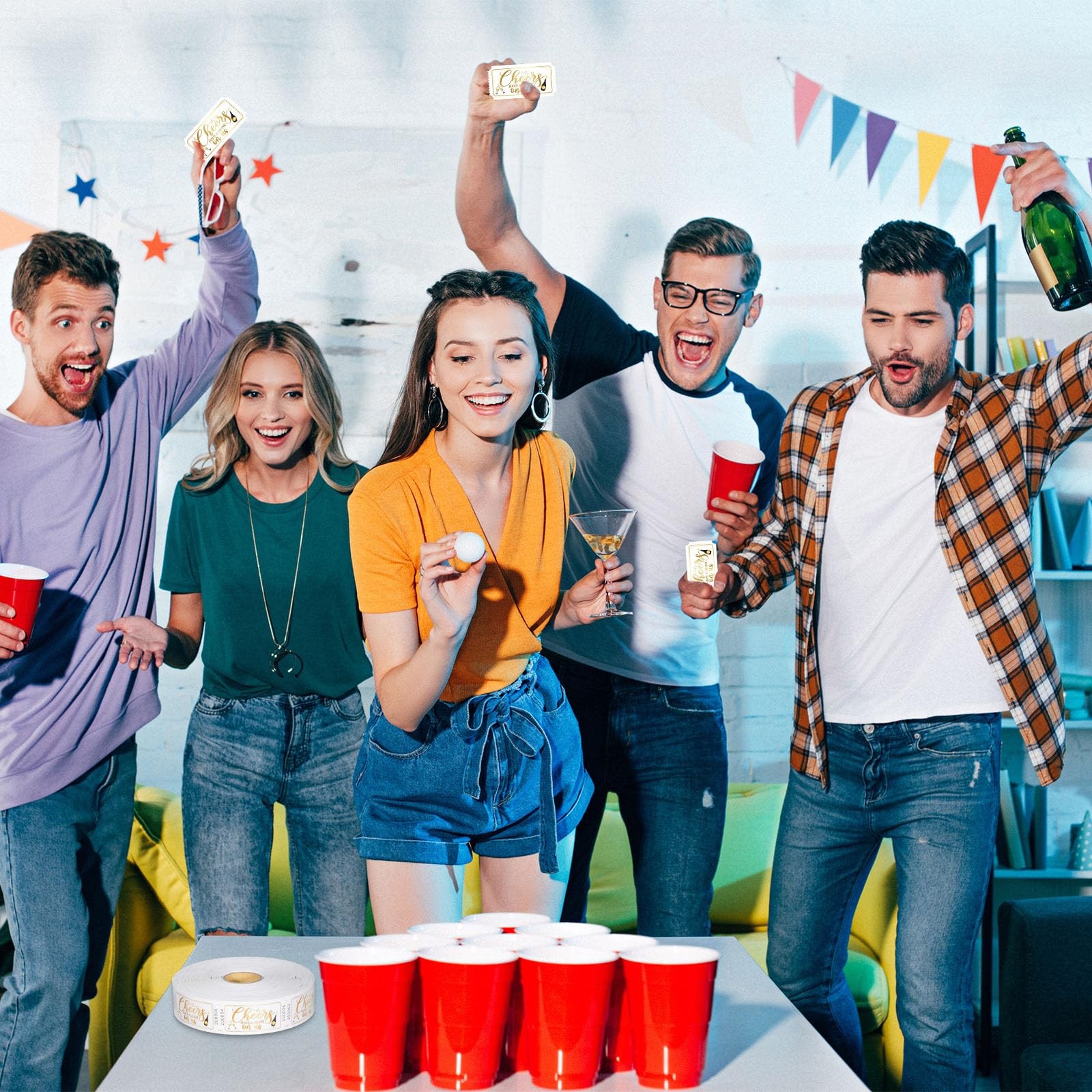 1000 Pcs Drink Ticket Single Raffle Tickets Roll Golden Cheers Free Drink Tic...