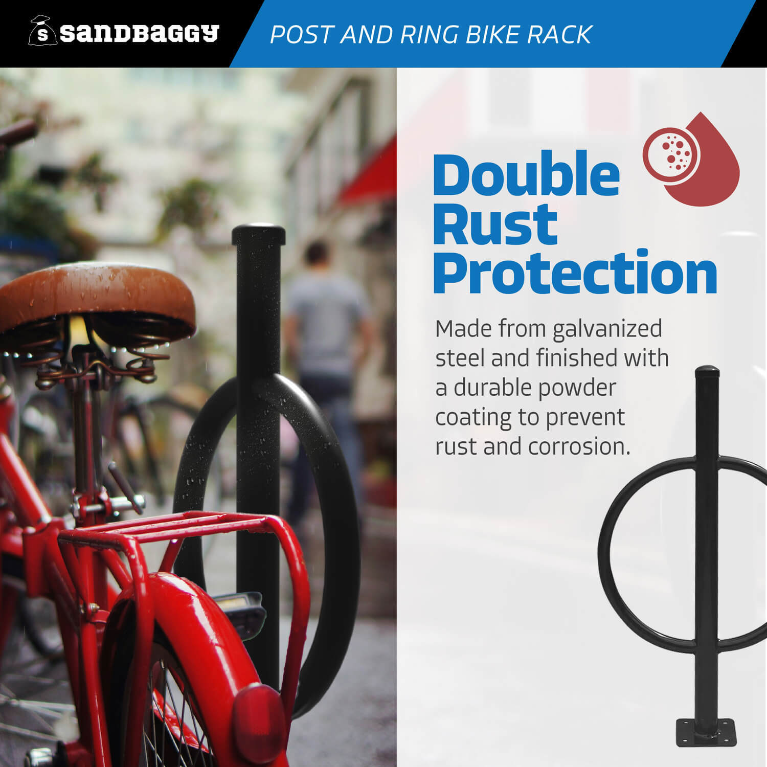 Sandbaggy Commercial Post and Ring Bike Rack - Surface Mount (2 Bike Capacity)