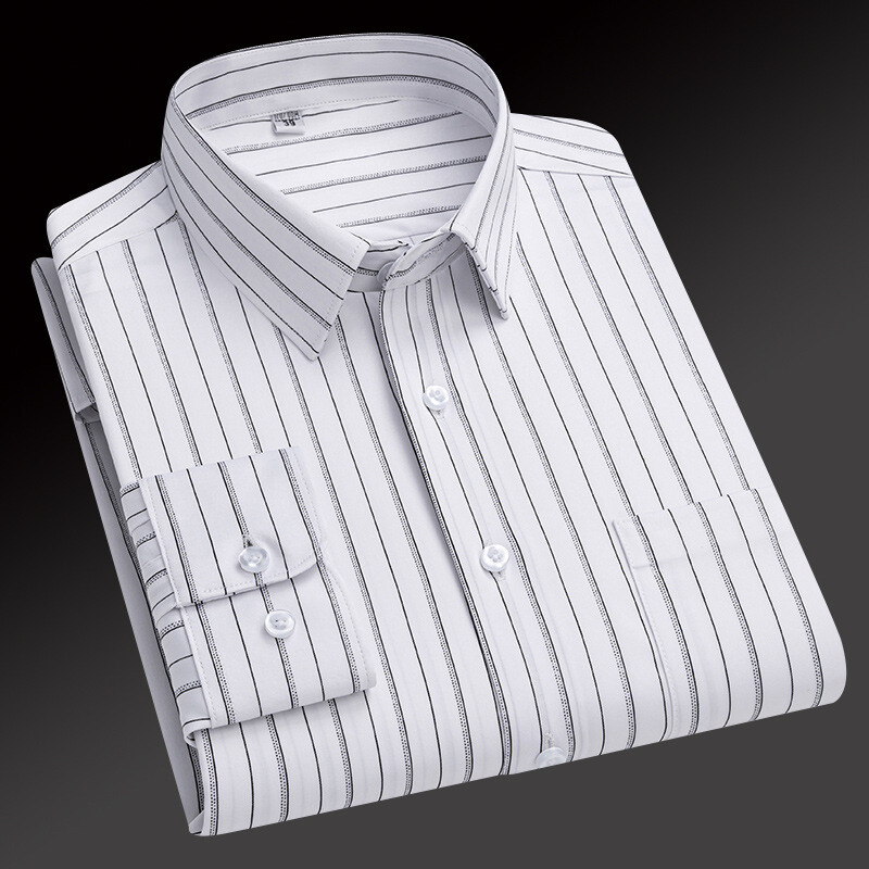 Mens Dress Shirts Formal Business Long Sleeves Striped Elastic Non Iron Shirts