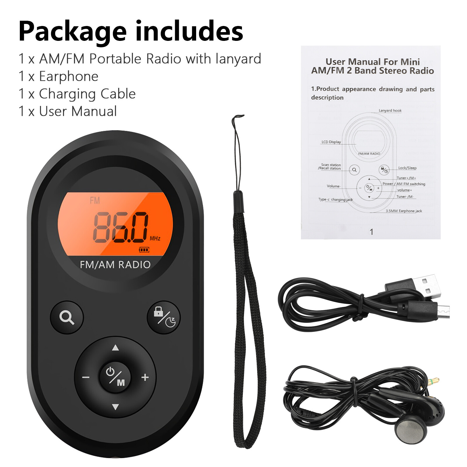 Rechargeable Portable Pocket Digital AM FM Radio LCD Stereo Music News Receiver