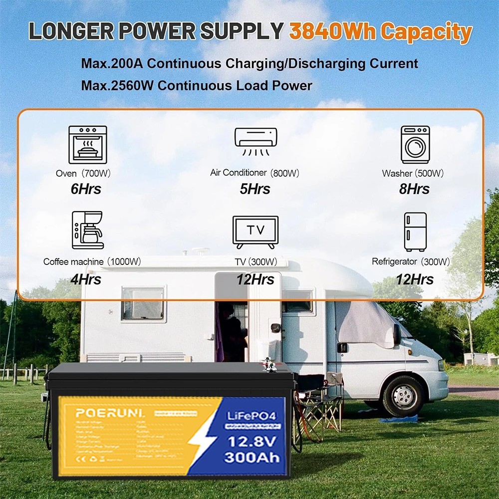 12V 300Ah LiFePO4 Lithium Battery BMS Deep Cycle 12V for Solar Marine Off-grid
