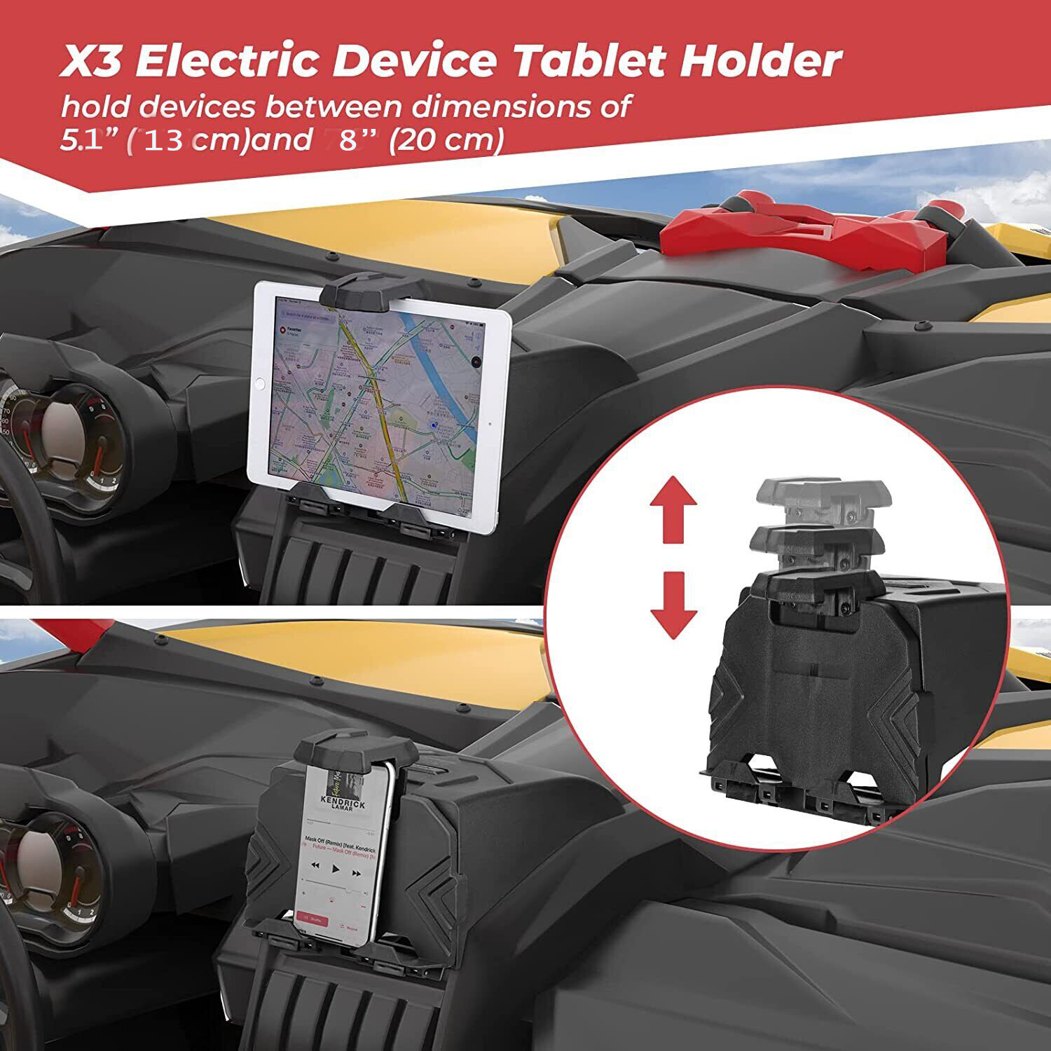KEMIMOTO Tablet Electronic Device Holder w/ Storage For Can Am Maverick X3 Max