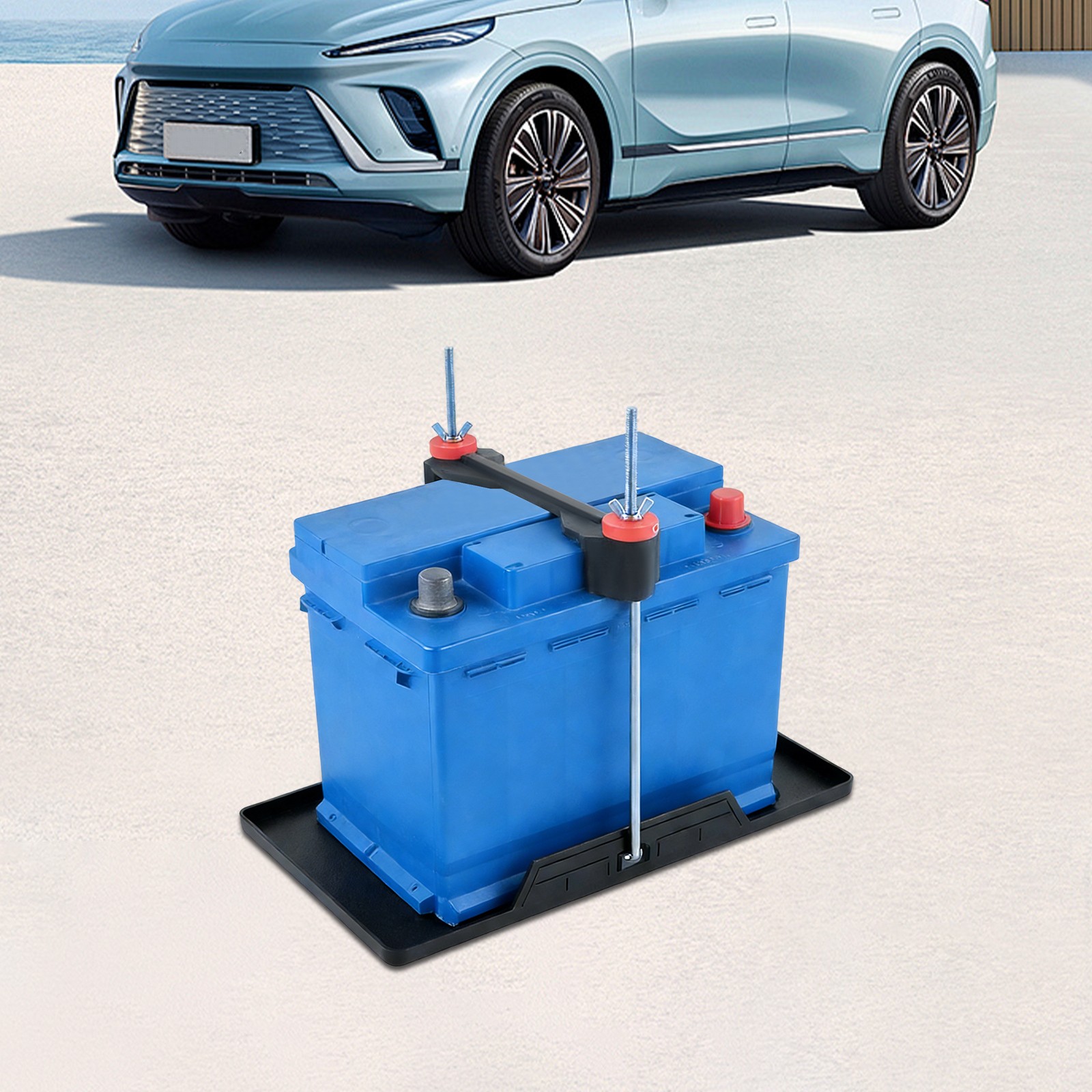 Car Storage Battery Holder Hold Down Tray Adjustable Bracket 25cm Screw Rod