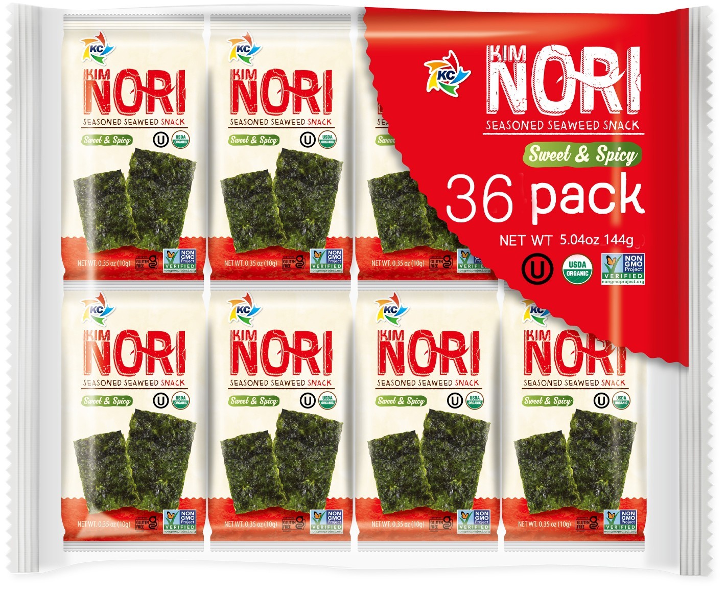 Organic Seasoned Roasted Seaweed Snacks 36 Individual Pack Sweet Spicy Kim Nori