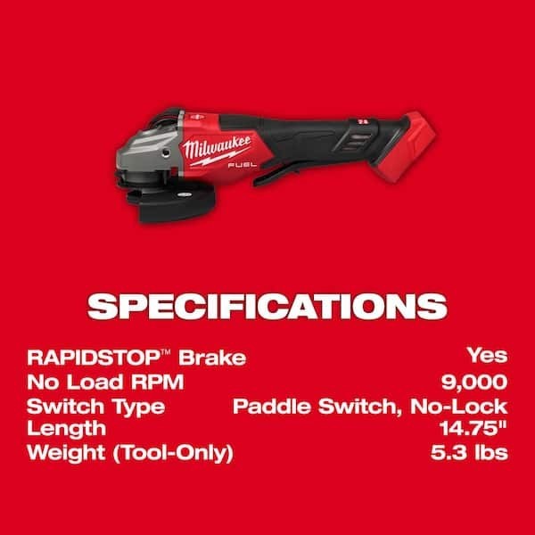 Milwaukee M18 Fuel 4-1/2 Inch-6 Inch Braking Grinder, Slide Switch (Bare Tool)